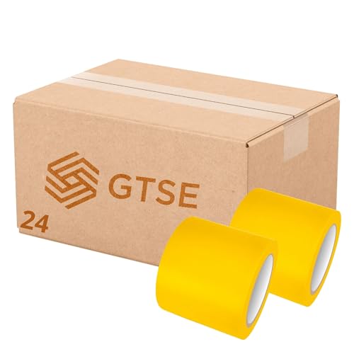 Image of GTSE 4 inch x 108 ft Yellow PVC Vinyl Floor Tape, 24 Rolls, Safety Marking Tape, 6 mil Thick, Suitable for Dance Floors, Gyms, Warehouses, Sports Facilities