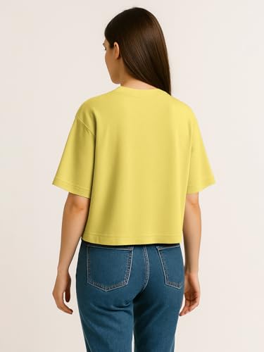 Image of HELLCAT Beige Printed Loose Fit Crew-Neck Crop T-Shirt for Women