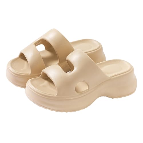 Badtofflor damer superlätt tjock sula halkfri badskor snabbtorkande med hål badtofflor ledig för hemmet mjuk sula molnskor ljudlösa sandaler, kaki, 38 EU