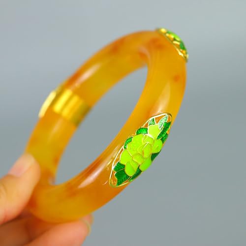Bracelet en jade pour femmes YZCIS jonc chic avec or incrusté
