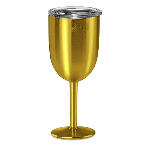 80% Off Discount True North Stainless Steel Wine Glass Insulated Tumbler + Goblet with No-Spill Lid, Keeps Drinks Warm or Cold for 24 Hours, 10 oz, Jewel Gold