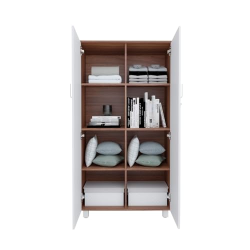Image of NEUDOT Ronald Meg 2 Door Multipurpose Cabinet | Engineered Wood | Bookshelf | Organiser | Cupboard | Almari | Wardrobe for Home | Kitchen | Office | Living Room | 12 Month Warranty | Leon Teak