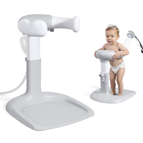 Orzbow Baby Bath Stand Adjustable Height Baby Shower Stand Toddler Shower Standing Support with Non-Slip Base for Infant 6-36 Months Easy-Use Ideal Gift Gray