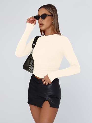 Trendy Queen Womens Long Sleeve T Shirts Fall Fashion 2026 Basic Crop Tops Going Out Outfits Y2k Clothes