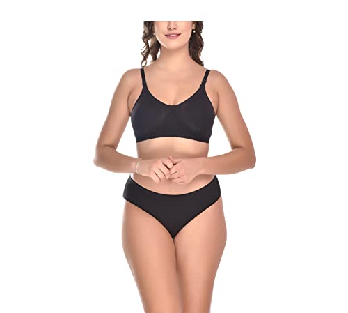 Image of Elina Women's Full Coverage Non Padded with Detachable Strap Cotton Hosiery Bra and Panty Set (Lovia Set)