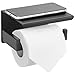 HITSLAM Toilet Paper Holder with Shelf, Stick on Matte Black Toilet Paper Roll Holder, Self Adhesive or Wall-Mount with Screws for Bathroom,Washroom