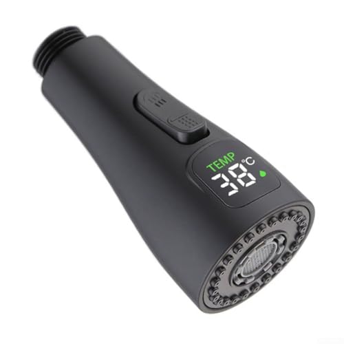 Zilimontt Ugello di ricambio per rubinetto, testa del rubinetto da cucina con display a LED della temperatura, doccetta estraibile per miscelatore da bagno (nero)