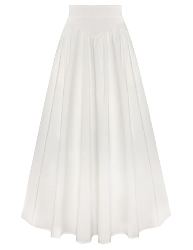 SCARLET DARKNESS Women's Spring Summer Maxi Skirt High Waist A Line Peasant Medival Skirt White L