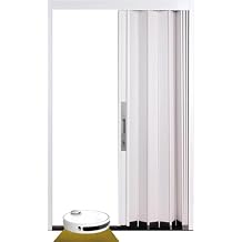 Sliding Closet Doors White Accordion Door Interior for Bathroom Bedroom Kitchen Doorway, Aluminum Temporary Partition Gate with Lock Key & Magnetic Closure58x80in146x203cm