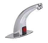Bathroom Sink Faucet Touchless Temperature Automatic Sensor Commercial Deck Mount Solid Brass Motion Activated Bath Tub Lavatory Basin Vanity Aerator One Hole Brass Mixer Tap Touch-Free Chrome