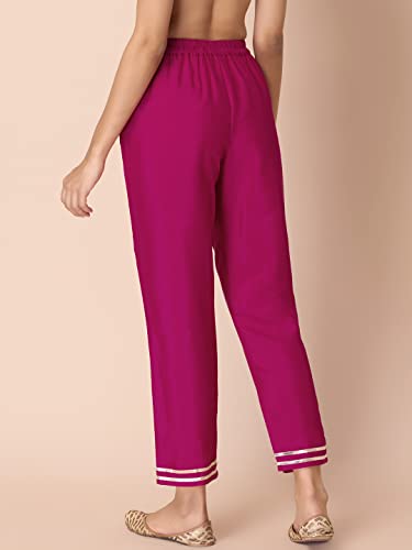 Image of Indya Womens High Rise Solid Silk Regular Fit Fushion Wear Pants