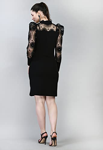 Image of IUGA Women's Puff Sleeve High Neck Bodycon Casual Midi Dress