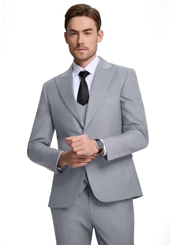 Image of Mens Suit Slim Fit 3 Piece Double Breasted Suit Men Formal Tuxedo Set Casual Wedding Prom Groom Suits