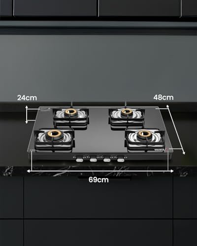 Sujata Premium Gas Stove | 9 Years Warranty | 4 Burner Gas Stove Glass Top, SABAF, ISI Certified, LPG & PNG Compatible, 360° Rotating Brass Gas... - Image 3