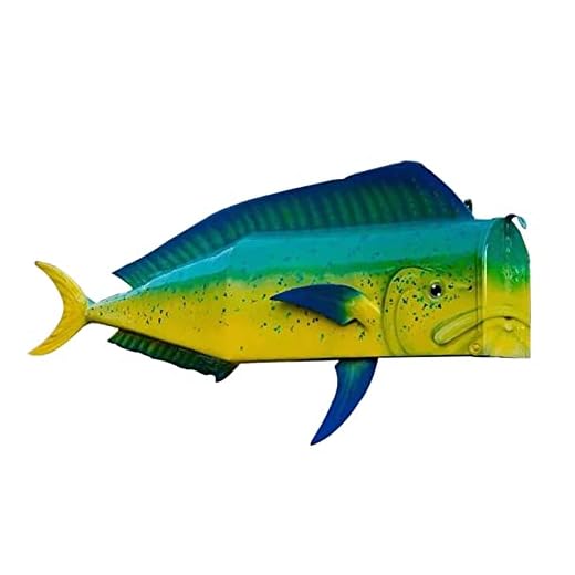Fish Mailbox with Magnetic Lid, Decorative Post Letters Box for Garden Lawn,Yard Art (Color : A-Blue)