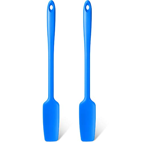 Long Handle Silicone Jar Spatula Kitchen Scraper Spatula Non-Stick Rubber Silicone Scraper for Jars, Smoothies, Blenders Cooking Baking Stirring Mixing(Blue,2 Pieces)