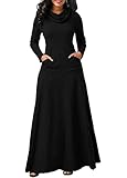 Akivide Women's Casual Long Sleeve Turtleneck Maxi Dress Fall Winter Plus Size Long Dress with Pockets Black