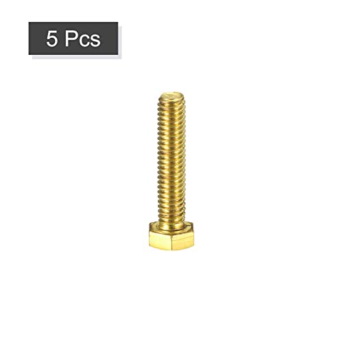 Image of uxcell Brass Hex Bolts, 5 /16-18x1-1 /2 5pcs Fully Thread Grade 4.8 Solid Brass Hexagon Head Bolt Machine Screws for Machinery