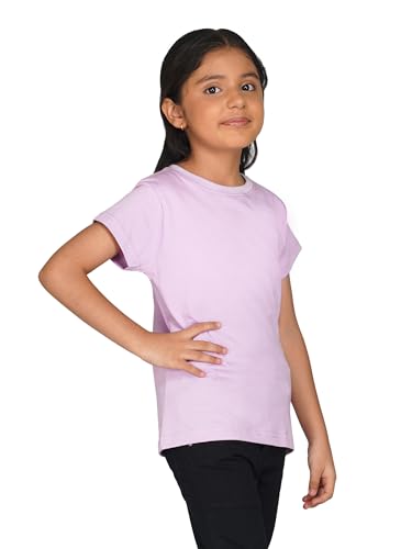 Image of Kids Round Neck Girls Tshirt | Short Sleeves | Natural Organic 100% Cotton Soft Comfortable Fabric | Plain Color Original Branded Half Sleeve | School t-Shirt for Girl Kid | Sleepwear Everyday Casual