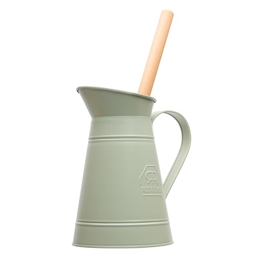 Image of Redecker Coated Metal Toilet Brush Set, Nylon Toilet Brush with Oiled Beechwood Handle, Replaceable Head, Vintage Pitcher Design with Handle and Spout, Made in Germany, Green