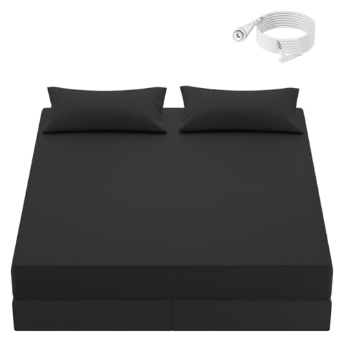 Grounding Sheets King Size, 10% Pure Silver Fiber + 90% Organic Cotton, Grounded Sheet Earth Connected Bedding Fitted Earth Sheets with Grounding Cord (Black, King)