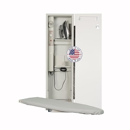 Iron-A-Way Built-In Ironing Center with 42 Inch Swiveling Ironing Board, Electrical System, Hot Iron Storage and Raised White Panel Door-AE42RWU