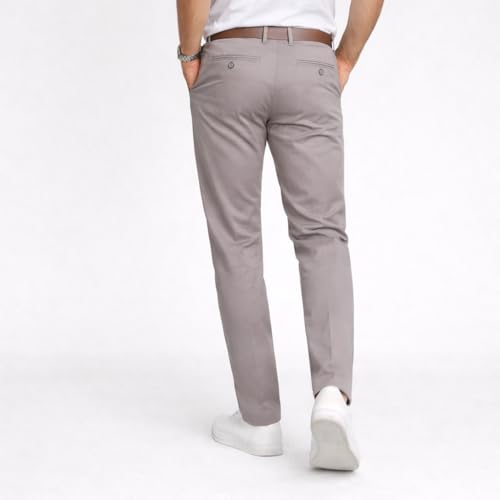 Image of DENRO Men's Slim Fit Cotton Stretch Trousers | Smart Casual & Workwear Pants for Office Use | 98% Cotton 2% Spandex Fabric | Mid-Rise Tailored Fit | Sizes 28-38