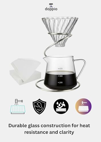 Image of DOPPIO Glass Pour Over Coffee Maker Set - Dripper, Server & Filter Papers