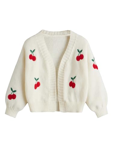 Verdusa Girl's Cardigans Sweater Cherry Open Front Long Sleeve Cute Casual Loose Sweaters
