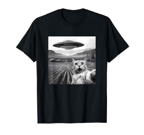 Funny Area 51 UFO Cat Selfie avec Alien Cat UFOs Meme Weird T-Shirt