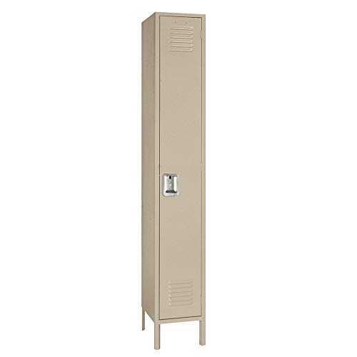 Lyon Single Tier 1 Wide 12" W x 12" D x 78" H Unassembled Metal Locker PP5112-1 Door - Putty Finish - Steel Construction - Made in The USA!
