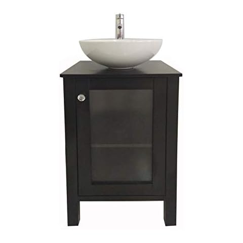 QIERAO 20" Mini Freestanding Bathroom Vanity Ceramic Sink Faucet Pop-up Drain Vanity Set Cover