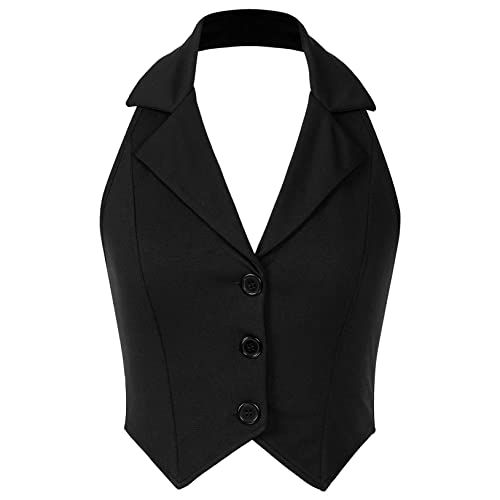 Choomomo Womens Notched Lapel Backless Button Suit Vest Waistcoat Lady Spring Autumn Slim Fit Outerwear Type A Small #TOP4