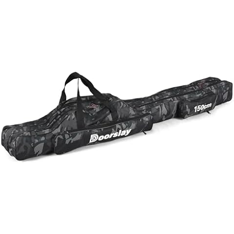 doorslay Fishing Rod Case Three Layers Fishing Rod Bag Oxford Portable Folding Fishing Pole Bag Outdoor Waterproof Tackle Storage Travel Bags Carry Organizer for Fishing Camping Hiking Cover