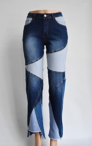 Women Straight Leg High Waist Patch Jeans Pants Stretchy Y2K Boyfriend2