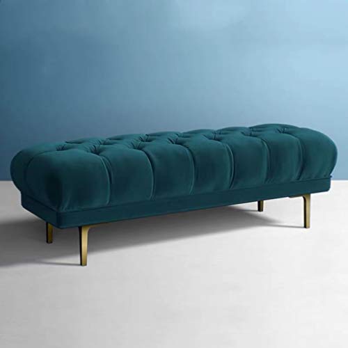 Tabouret ottoman bleu lac 100cm pour salon et entrée