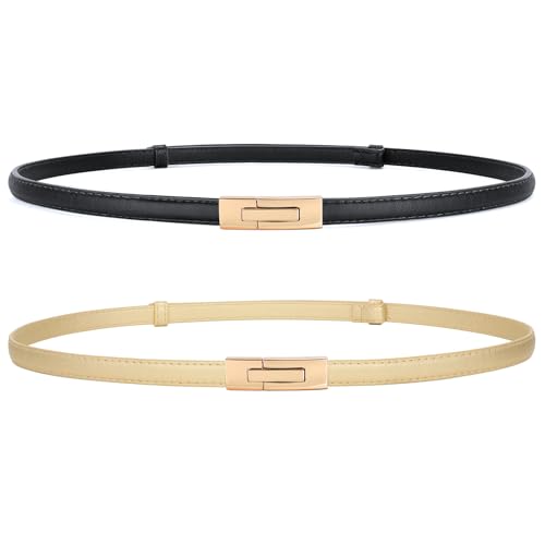 2 Pack Women's Skinny Genuine Leather Belt 0.6