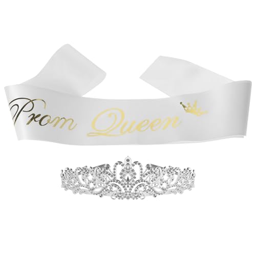 Serrage-tête couronne peigne et écharpe de reine de bal Mipcase en satin blanc