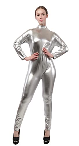 Carnavalife Maillot Ballet Brillo Mujer, Mono Maillot Gimnasia Ritmica Mujer, Mallot de ballet/danza Manga Larga, Leotardos de Color Surtido y Brillante (S, Plateado)