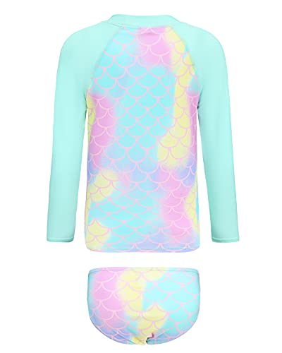 Image of Girls Two Piece Rash Guard Swimsuits Set Long Sleeve Bathing Suit with UPF 50+ Sun Protection Kids Sunsuits Swimwear Set