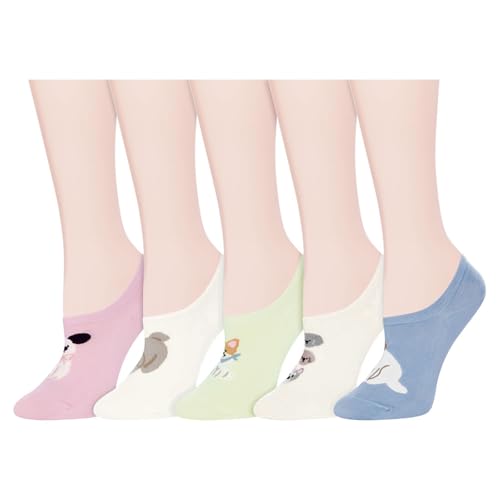 Image of Violet Mist Women No Show Socks Animal Patterned Low Cut Liner Socks Girls | Non Slip Invisible Socks, Novelty Funny Pattern Footies Flat Boat Socks Casual, Summer