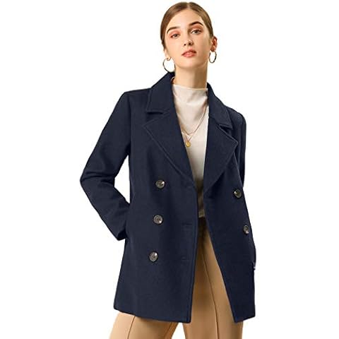 Allegra K Women's Double Breasted Peacoat Cover