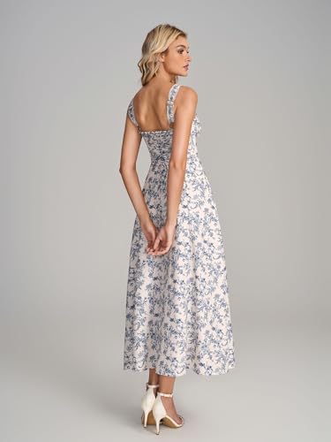 Image of KUTUMAI Floral Corset Midi Dresses for Women 2026 Lace Up Flowy Summer Wedding Guest Dress with Pockets