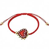 Genérico Pulsera de Corazón Rojo con Dije Cerámico, Tejido Macramé, Cuentas Baño de Oro 18k, Ajustable, Regalo Amor y Amistad
