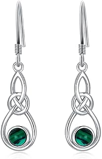 AOBOCO Sterling Silver Celtic Knot Infinity Dangle Earrings with Malachite, Celtic Jewelry Gifts for Women