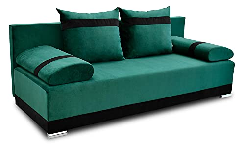 bonni Schlafsofa Orlean, Sofa mit Bettkasten und Schlaffunktionn, Klappsofa, Schlafcouch, Bettsofa 87 x 195 x 80 cm, Couch vom Hersteller, Couchgarnitur, Sofagarnitur (königsgrün/schwarz)