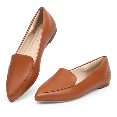 Image of MUSSHOE Pointed Toe Flats for Women, Comfortable Business Casual Work Shoes, Slip On Loafers with Arch Support, Office Walking Flats for All Day Standing