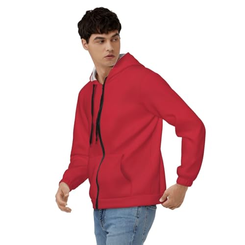 Men'S Lightweight Zip Up Hoodie Red Printed Long Sleeve Hooded Sweatshirt Slim Fit Jacket3