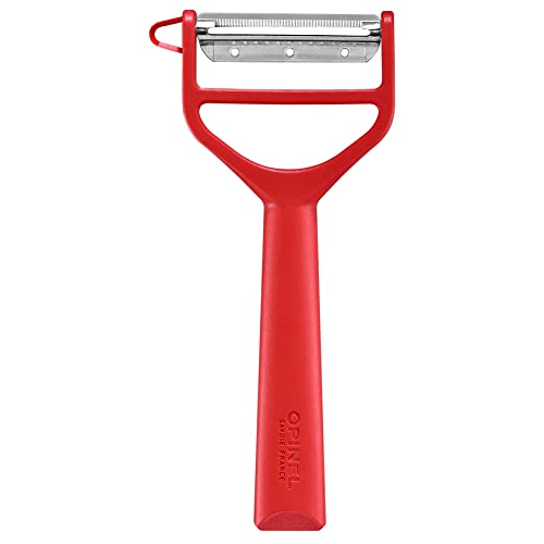 Opinel - Eplucheur T-DUO - Manche Polymère - Double Lame Inox - Epluche-Légumes, Préparation Juliennes - Droitiers et Gauchers - Passe au Lave-Vaisselle - Rouge
