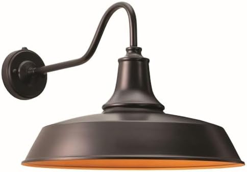 VAXCEL Dorado 14 in. H 1-Light Dark Bronze and Light Gold Dusk to Dawn Sensor Farmhouse Outdoor Wall Sconce, Gooseneck Steel Shade, Dark Sky Compliant for Exterior Porch Patio Front Door or Garage